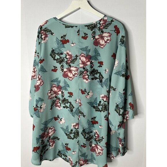 Catherines Womens 2X Blue Floral Butterfly Ruffle Top Romantic Flowy Cottagecore - Picture 4 of 10